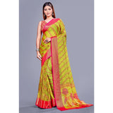 Green viscose rayon printed saree with unstitched blouse, stylish Indian women's wear for festivals or parties