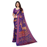 Blue viscose rayon printed saree with unstitched blouse, vibrant Indian women's attire on display