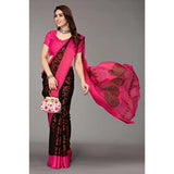 Black viscose rayon printed saree with unstitched blouse, vibrant Indian wear for women