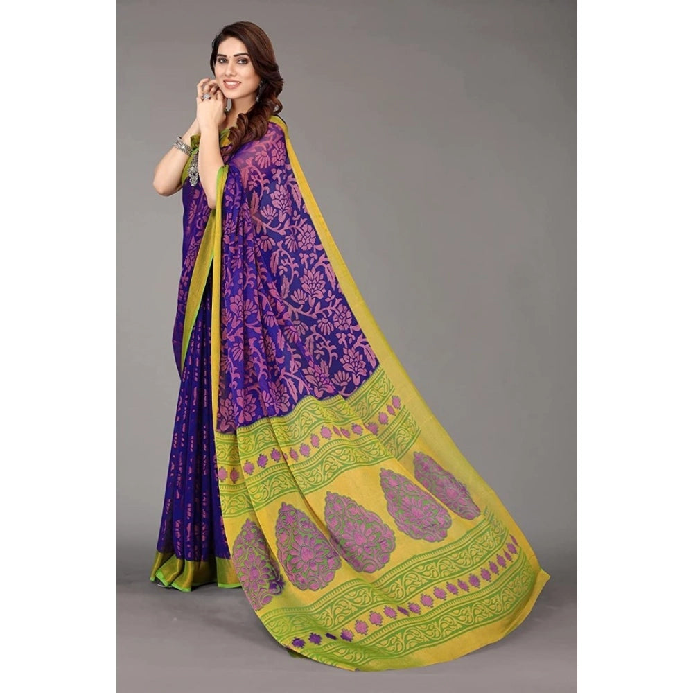 Blue viscose rayon printed saree with unstitched blouse, women's ethnic wear accessory