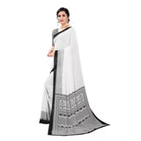 Black georgette printed saree with unstitched blouse for women, vibrant color and elegant pattern on display