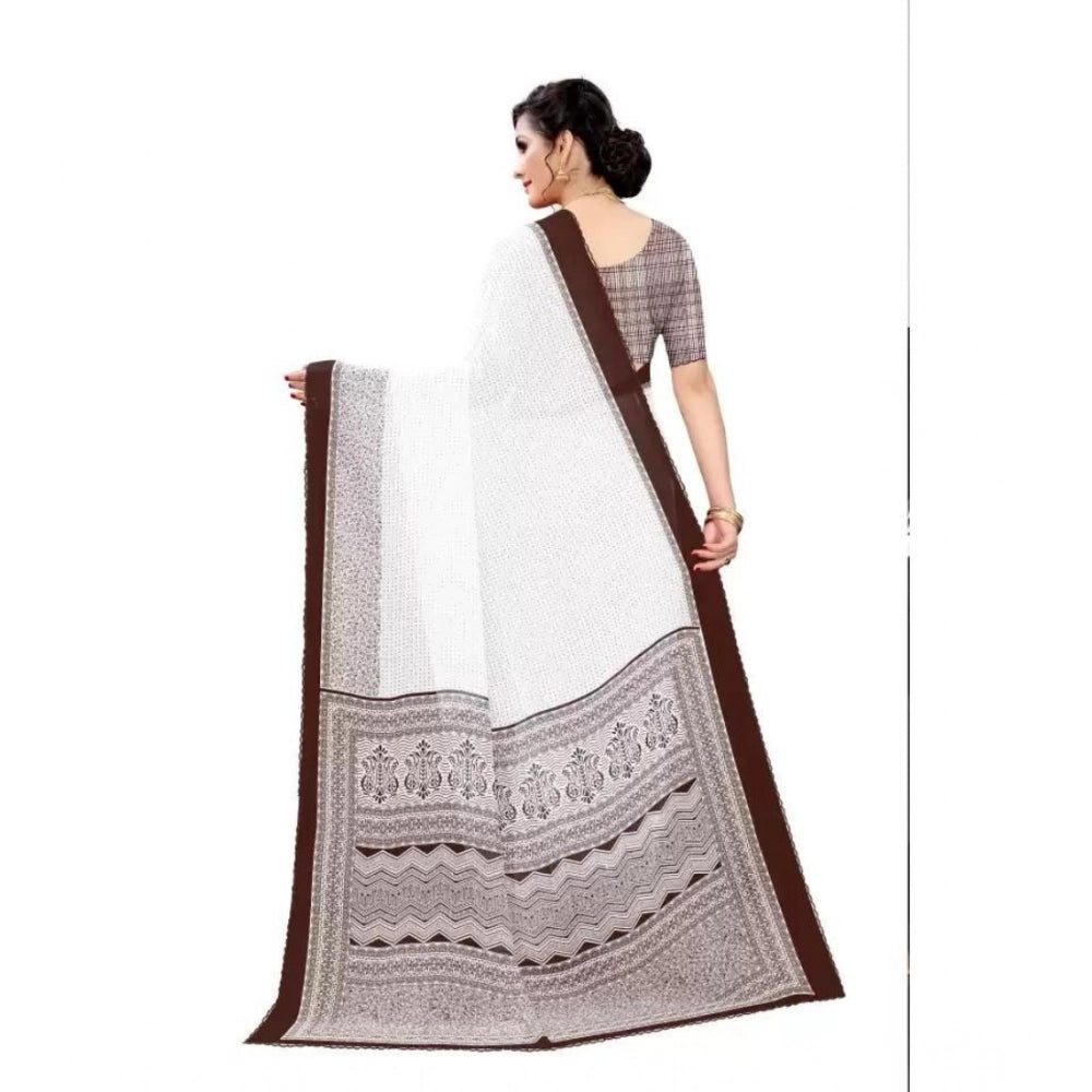 Coffee Georgette printed saree with unstitched blouse, women's traditional Indian attire on display