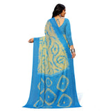Skyblue georgette printed saree with unstitched blouse, vibrant pattern for women