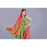 Pink viscose rayon printed saree with unstitched blouse, vibrant design for women's fashion