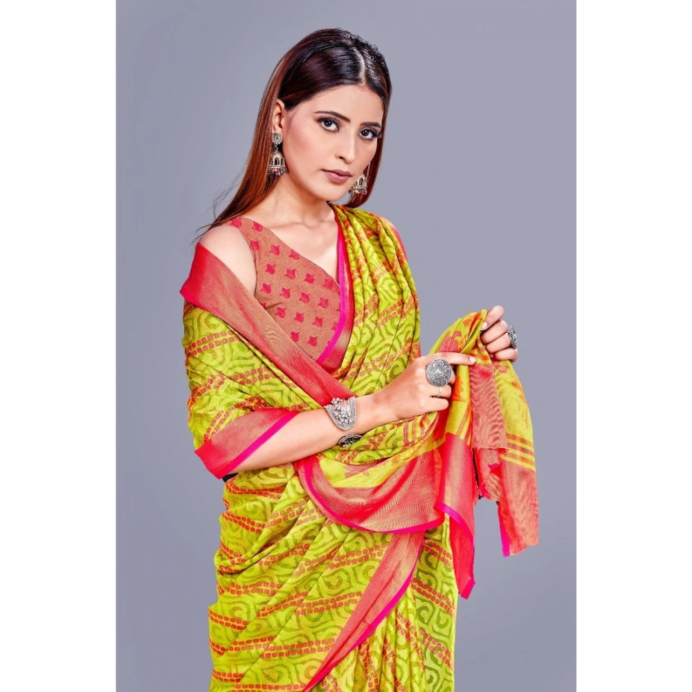 Green viscose rayon printed saree with unstitched blouse