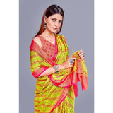 Green viscose rayon printed saree with unstitched blouse