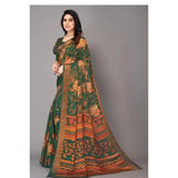Green viscose rayon printed saree with unstitched blouse, ideal for traditional Indian wear