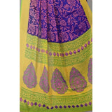 Blue viscose rayon printed saree with unstitched blouse, vibrant floral pattern for women's fashion