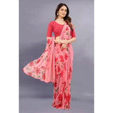 Red georgette printed saree with unstitched blouse for women, vibrant Indian traditional wear