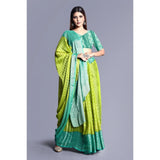 Green viscose rayon printed saree with unstitched blouse, vibrant floral pattern for women's traditional Indian wear