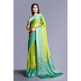 Green viscose rayon printed saree with unstitched blouse, vibrant color and intricate design for women