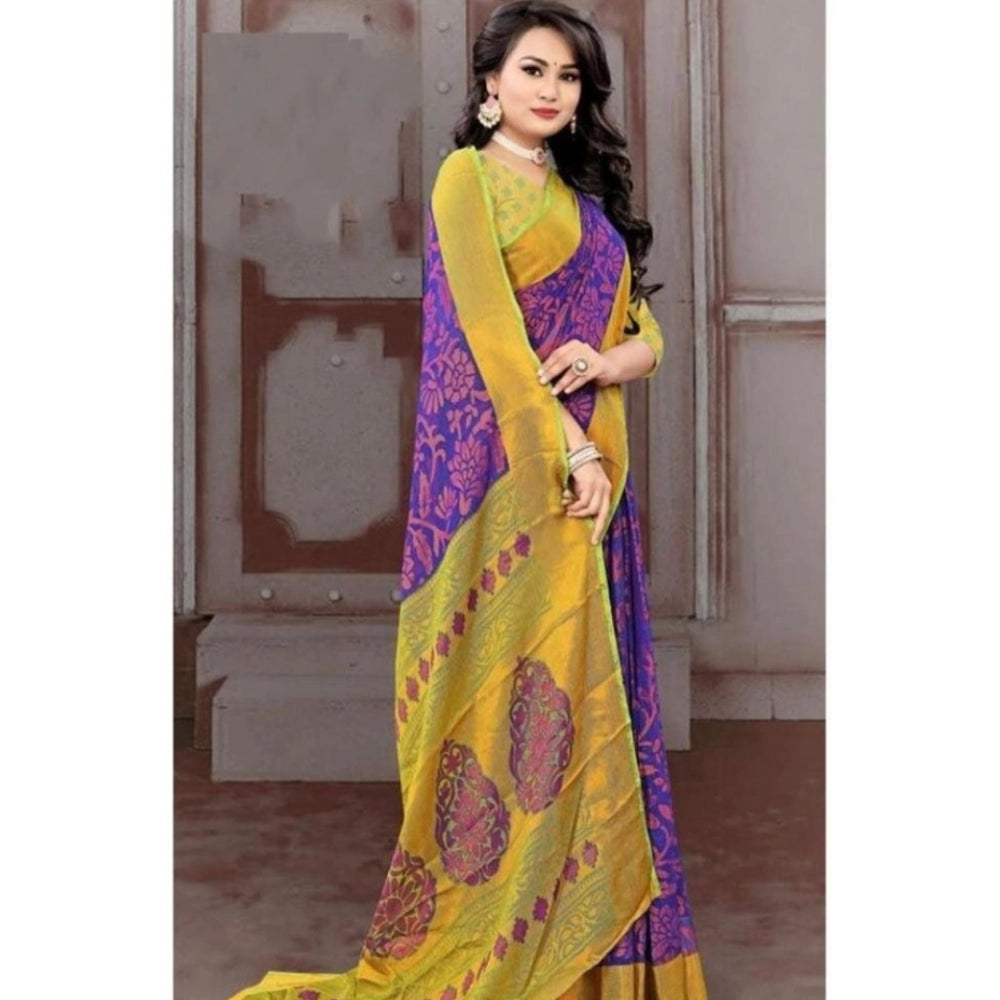 Blue viscose rayon printed saree with unstitched blouse, vibrant patterns for women's fashion