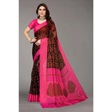 Black viscose rayon printed saree with unstitched blouse, vibrant pattern for women's fashion