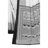 Black Georgette printed saree with unstitched blouse, women's traditional Indian wear on mannequin