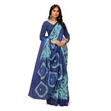 Blue Georgette printed saree with unstitched blouse on mannequin