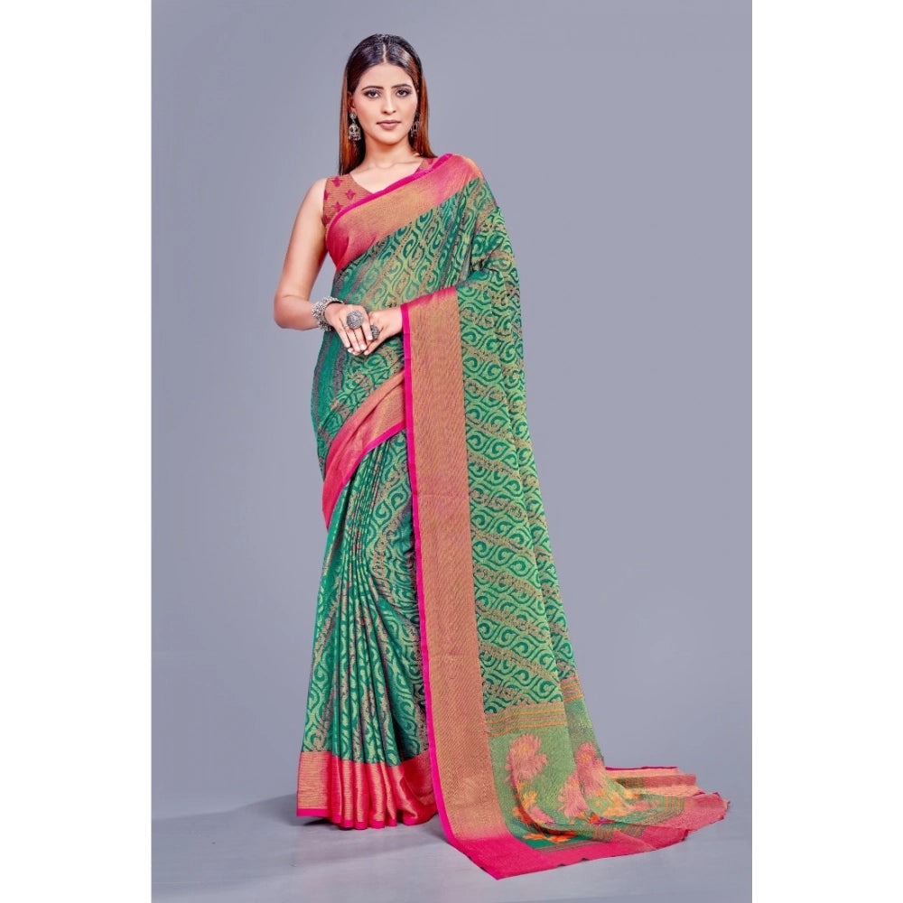 Viscose Rayon printed Rama saree with unstitched blouse, vibrant design for women's ethnic wear