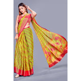 Green viscose rayon printed saree with unstitched blouse, vibrant design for women's fashion