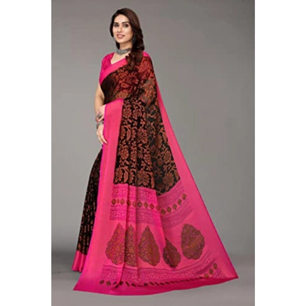 Black viscose rayon printed saree with unstitched blouse - vibrant, fashionable ethnic wear for women