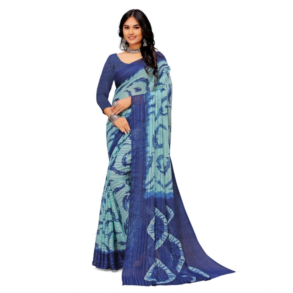 Blue Georgette printed saree with unstitched blouse, perfect for traditional wear