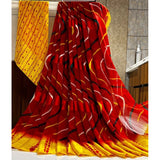 Yellow satin patta printed saree with unstitched blouse for women