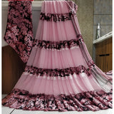 Pink satin patta printed saree with unstitched blouse - traditional women's Indian attire