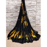 Yellow satin patta printed saree with unstitched blouse for women - vibrant Indian fashion accessory