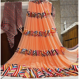 Peach satin patta printed saree with unstitched blouse for women, vibrant Indian fashion accessory
