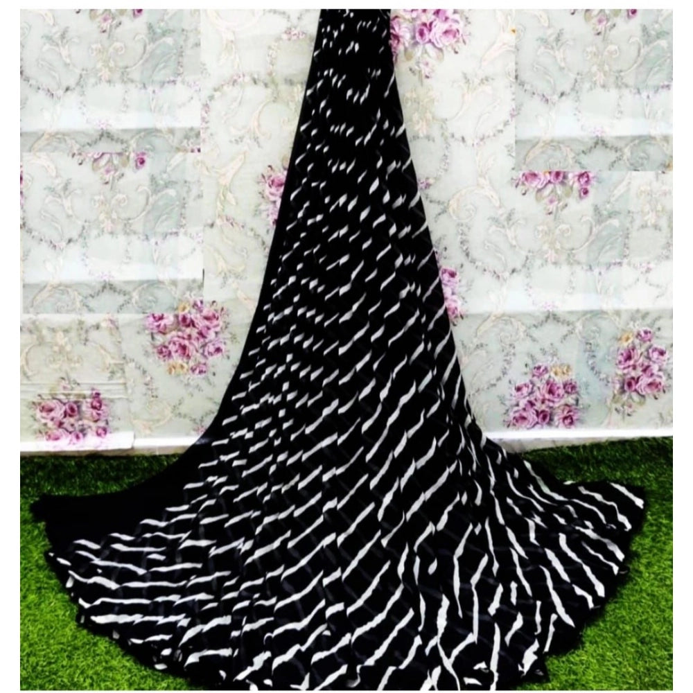 Black Georgette printed saree with unstitched blouse, stylish women's traditional Indian wear