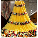 Yellow satin patta printed saree with unstitched blouse - vibrant Indian women's traditional wear