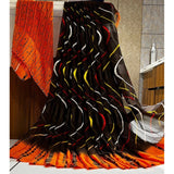 Orange satin patta printed saree with unstitched blouse for women