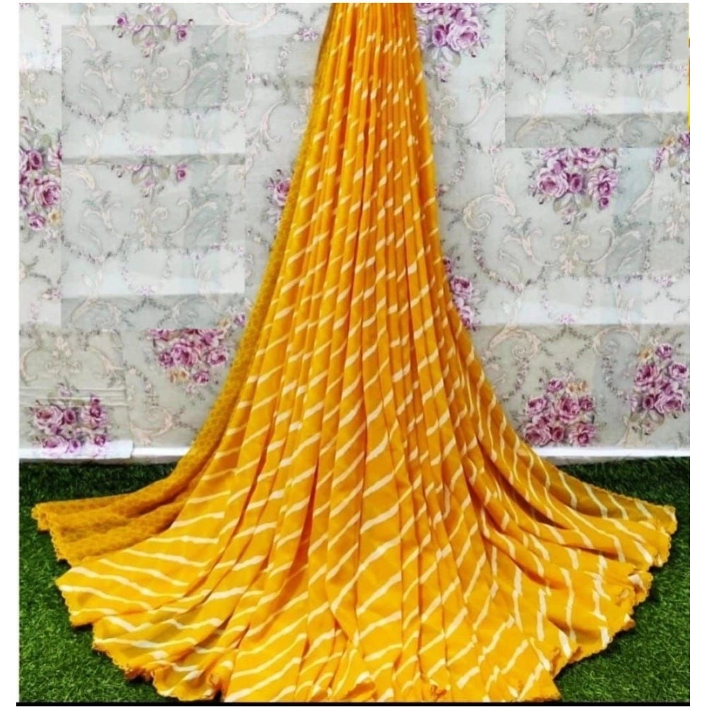 Yellow Georgette printed saree with unstitched blouse, traditional Indian wear for women