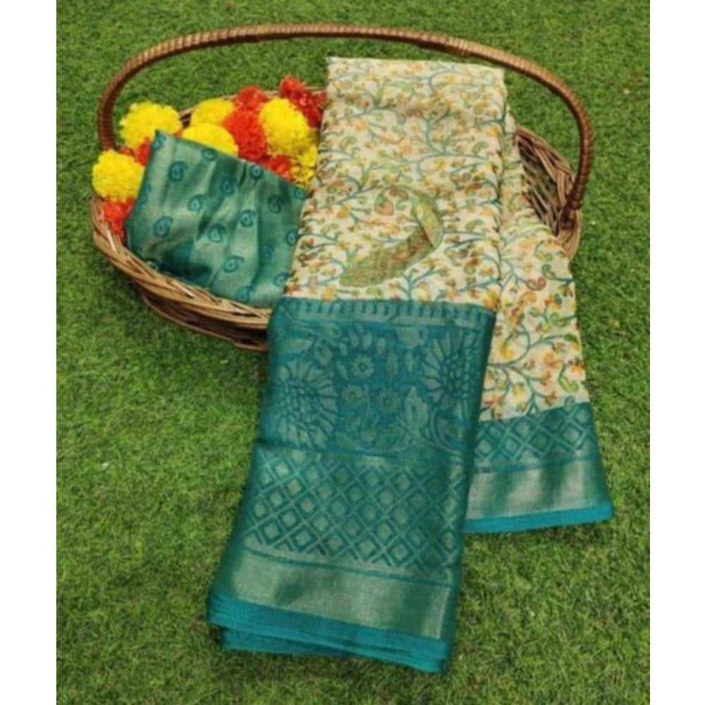 Skyblue viscose rayon printed saree with unstitched blouse for women, close-up detail of vibrant design