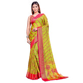Green viscose rayon printed saree with unstitched blouse, vibrant pattern on display
