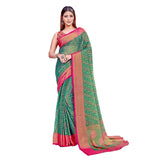 Rama colored viscose rayon printed saree with unstitched blouse, vibrant Indian women's wear accessory