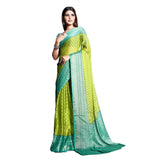 Green viscose rayon printed saree with unstitched blouse, vibrant Indian ethnic wear for women