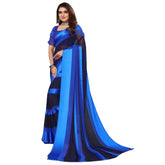 Skyblue satin patta printed saree with unstitched blouse, versatile women's ethnic wear for special occasions