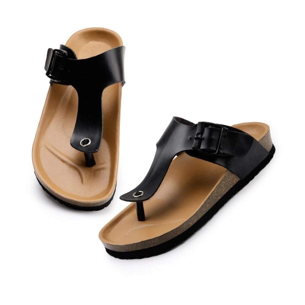 Black cork adjustable buckle straps unisex sandals - eco-friendly flip flops for casual wear