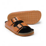Tan cork unisex flip flops - comfortable, fashionable, trendy sandals with buckle closure
