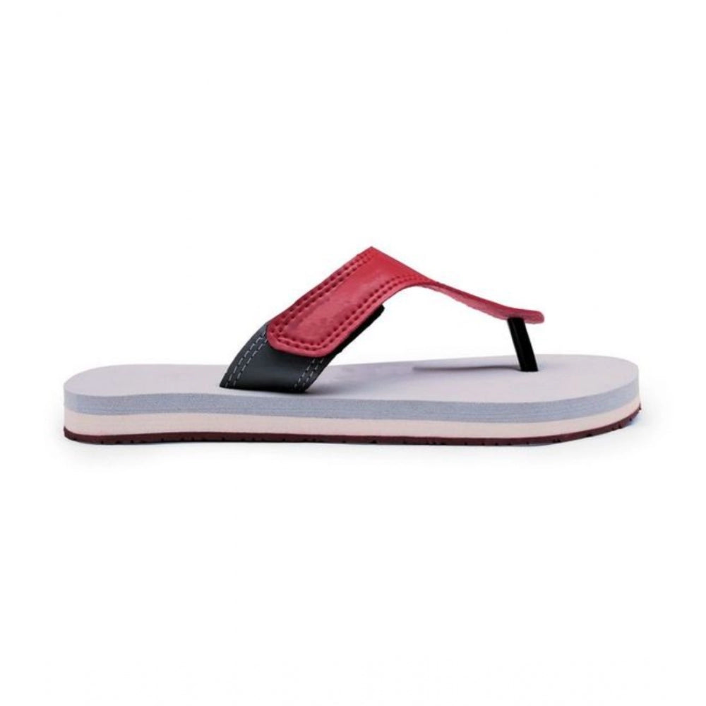Maroon rubber slip-on unisex T-style lightweight slippers for comfortable indoor wear