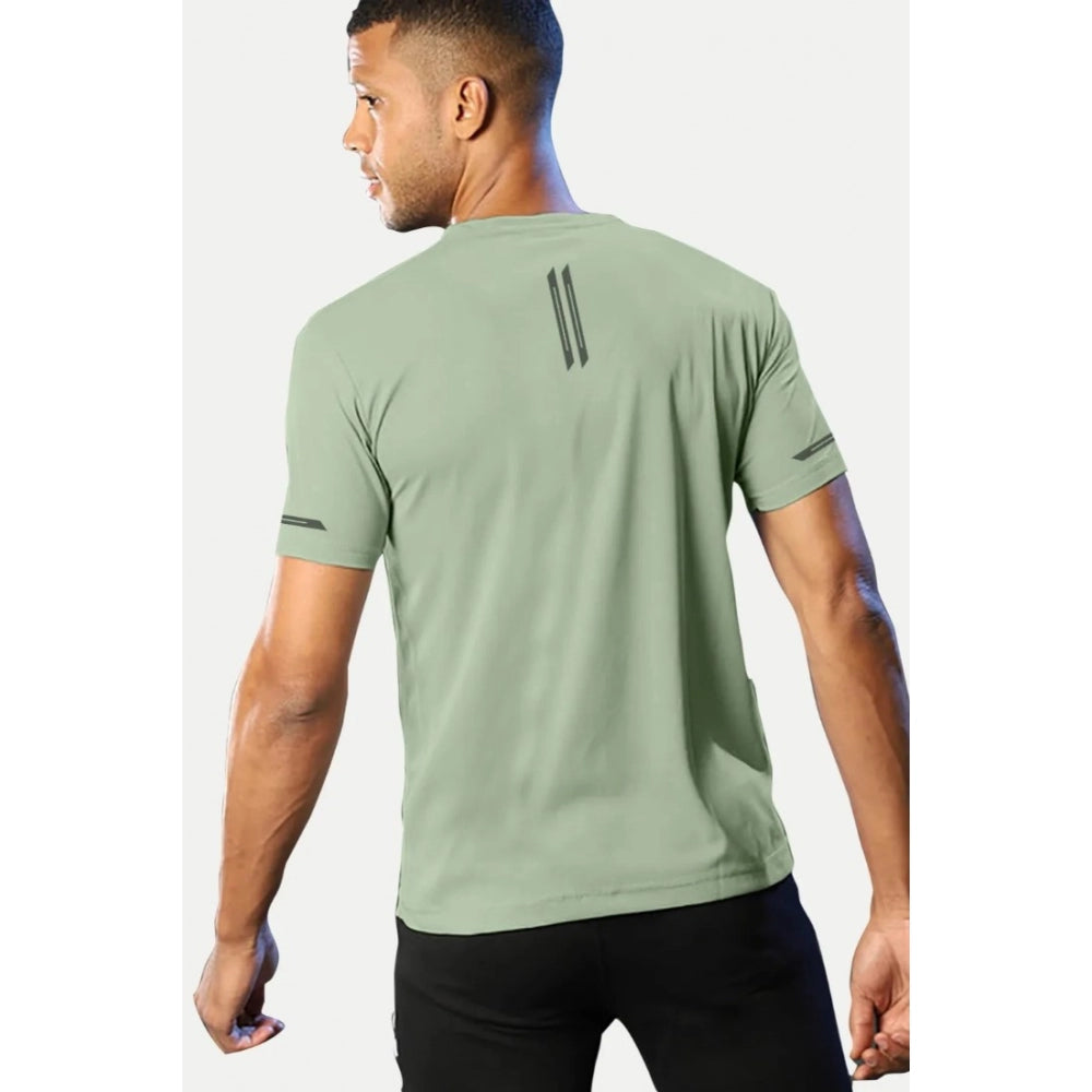 Men's casual half sleeve solid pista polyester crew neck t-shirt with regular fit, ideal for everyday wear
