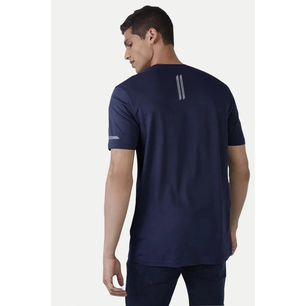 Navy solid polyester men's casual half sleeve crew neck t-shirt with regular fit - clothing on hanger