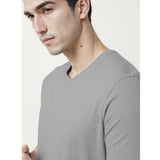 Grey Melange cotton men's casual half sleeve V-neck t-shirt - solid style, regular fit