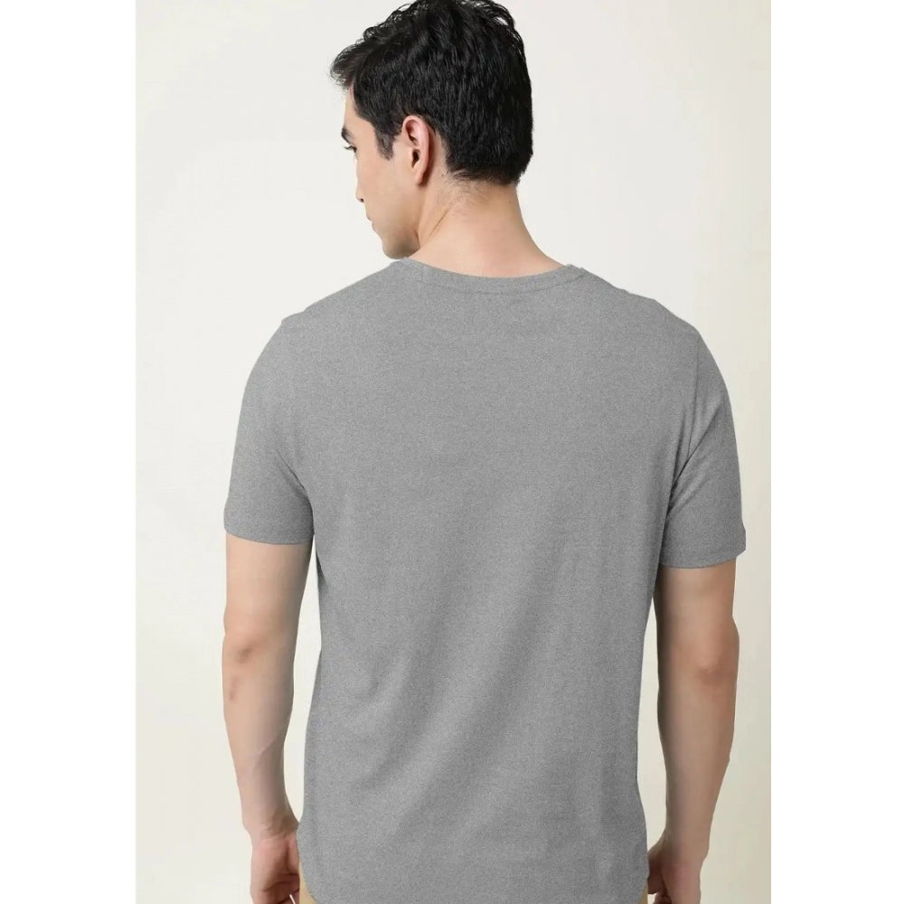 Grey Melange cotton men's casual half sleeve V-neck t-shirt with solid design, ideal for a relaxed fit