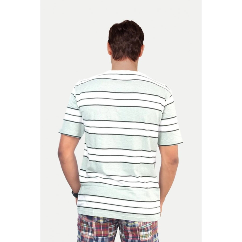White striped cotton men's casual half sleeve crew neck t-shirt with regular fit