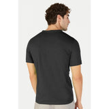 Black cotton men's half-sleeve Henley neck T-shirt - solid, regular fit casual wear