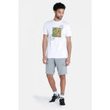 White printed typographic men's casual half sleeve crew neck polyester t-shirt with comfortable fit - wearable image example