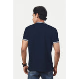 Navy polyester men's casual half sleeve solid crew neck t-shirt - comfortable fit for everyday wear
