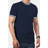 Navy solid polyester men's casual half sleeve crew neck t-shirt for comfortable everyday wear