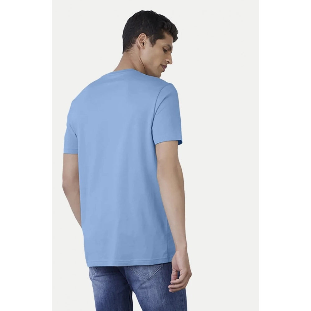 Sky Blue digital printed cotton half sleeve crew neck t-shirt for men, regular fit