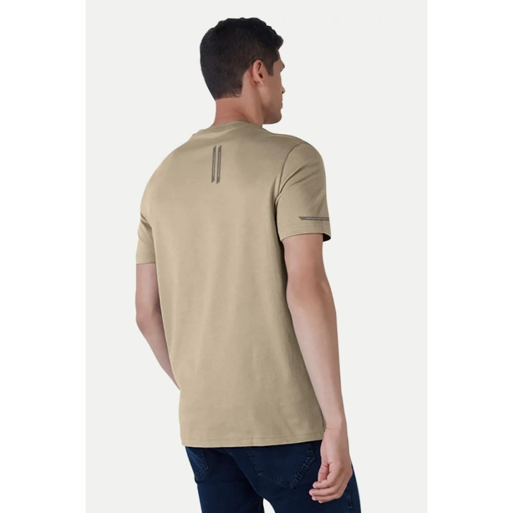 Beige polyester men's casual half sleeve solid crew neck T-shirt - perfect for everyday wear